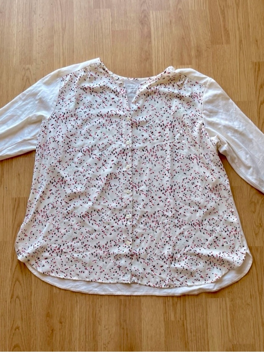Van Heusen White Blouse with Pink and Black Dot Print XXL (New Without Tag)